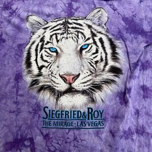 Vintage Siegfried & Roy The Mirage Las Vegas White Tiger Purple Tie Dye Shirt L